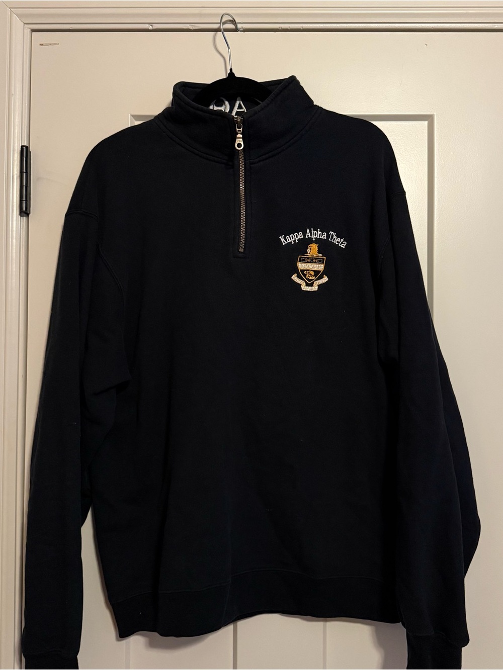 Kappa Alpha Theta Sorority Embroidered Crest Black Quarter Zip Pullover